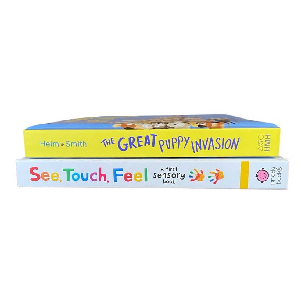 Set of 2 Children's Board Books: See, Touch, Feel & The Great Puppy Invasion